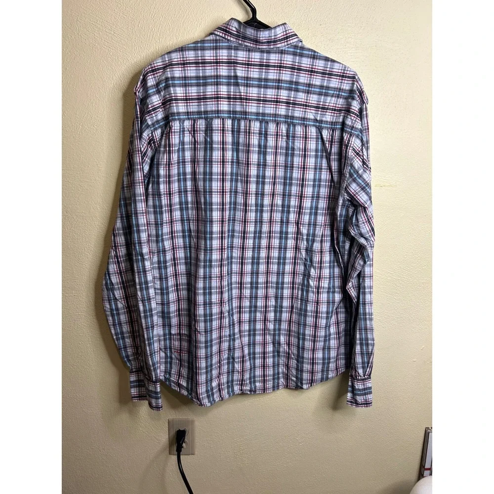 Fyasko Mens XL Plaid Button Down Shirt‎ Long Sleeve Cotton Blue Red Grey
